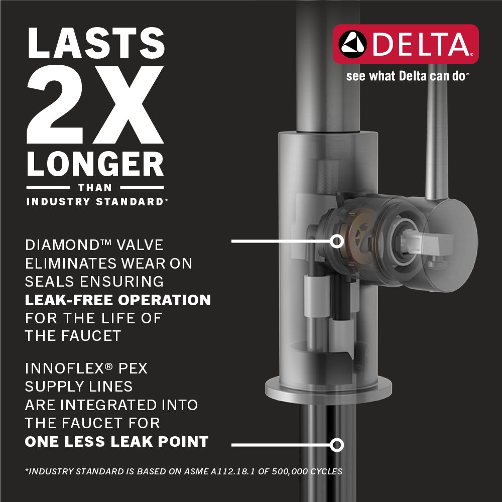 Delta 19964Z-KSSD-DST Black Stainless Spargo 1.8 GPM Single Hole Pull Down  Kitchen Faucet - Includes Soap Dispenser and Escutcheon - Faucet.com